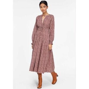 LACAUSA Dama Midi Dress XS Magic Mushroom Print Cocoa Brown Boho Cottage Fairy